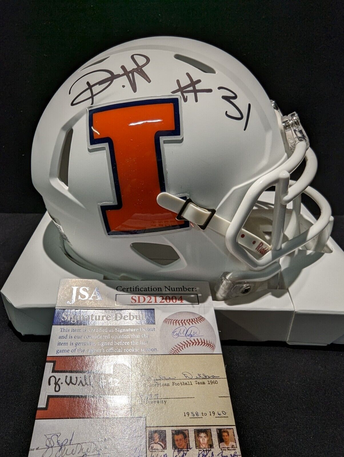 Illinois Fighting Illini Devon Witherspoon Signed Speed Mini Helmet Jsa Coa