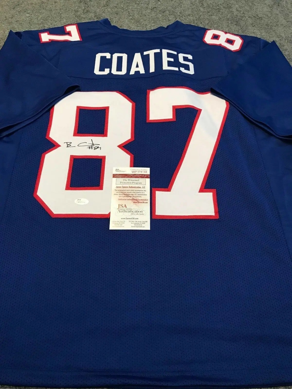 Ben Coates Signed New England Patriots Jersey COA JSA Autograph Ne