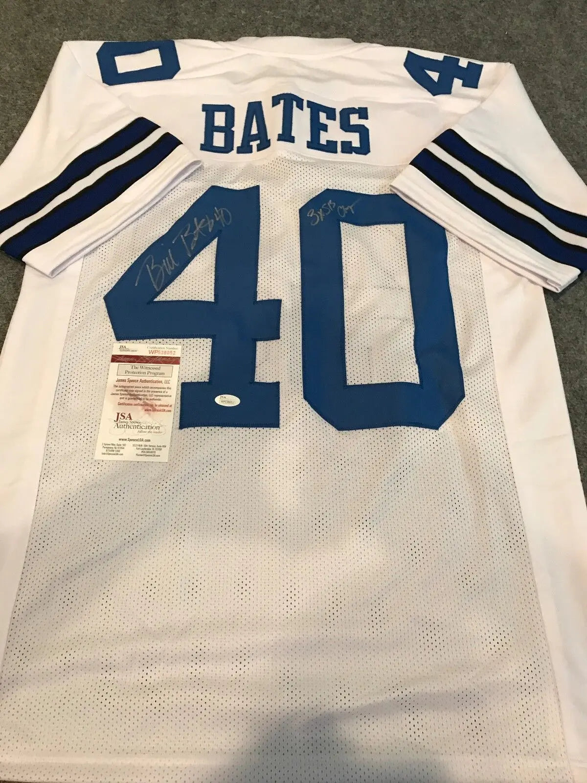 Framed Dallas Cowboys Bill Bates Autographed Signed Inscribed Jersey Jsa Coa