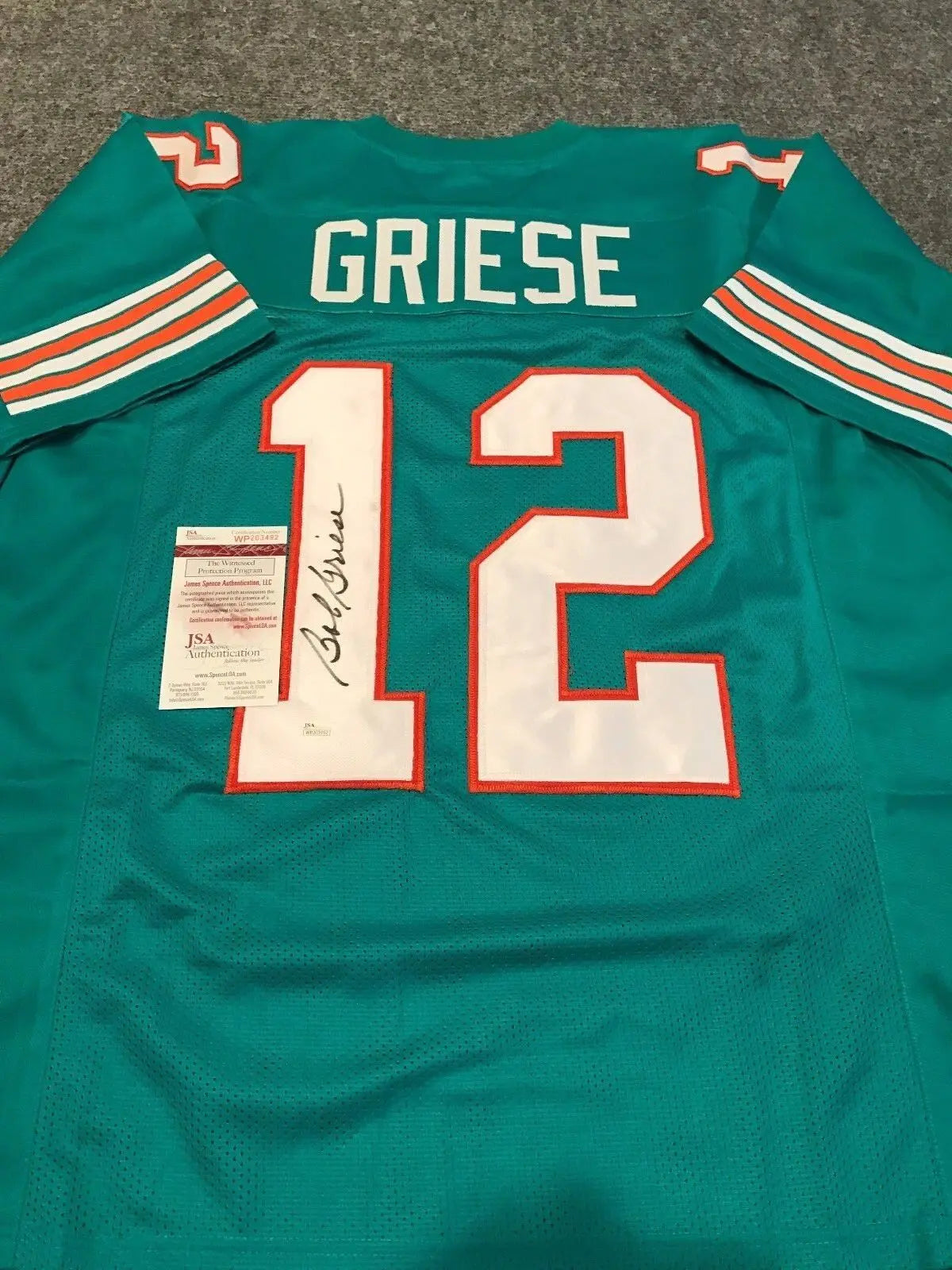 Bob Griese Autographed Signed Miami Dolphins Jersey Jsa Coa