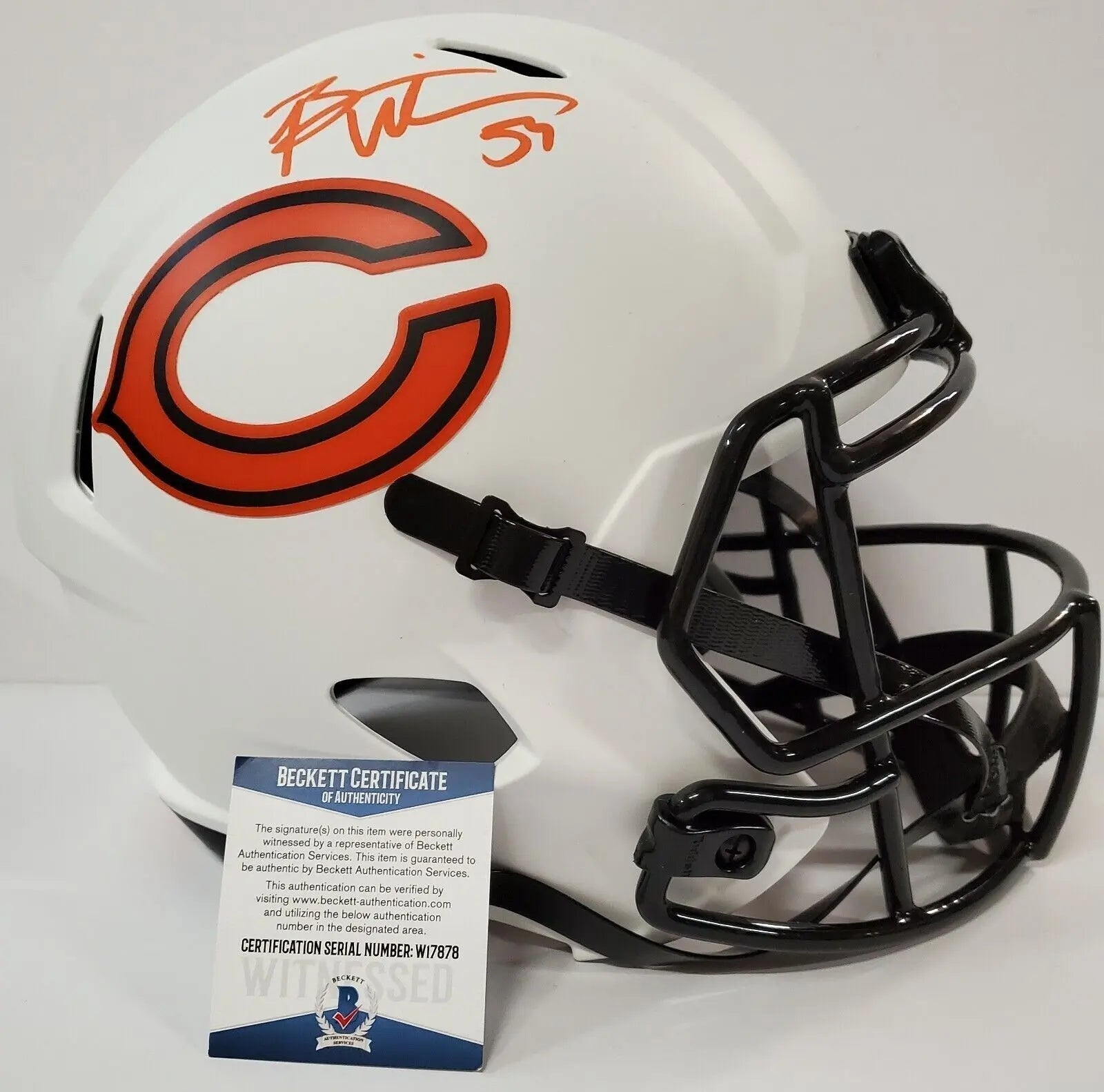 Brian Urlacher Chicago Bears Full Size Authentic Signed Lunar Helmet  Beckett Wit