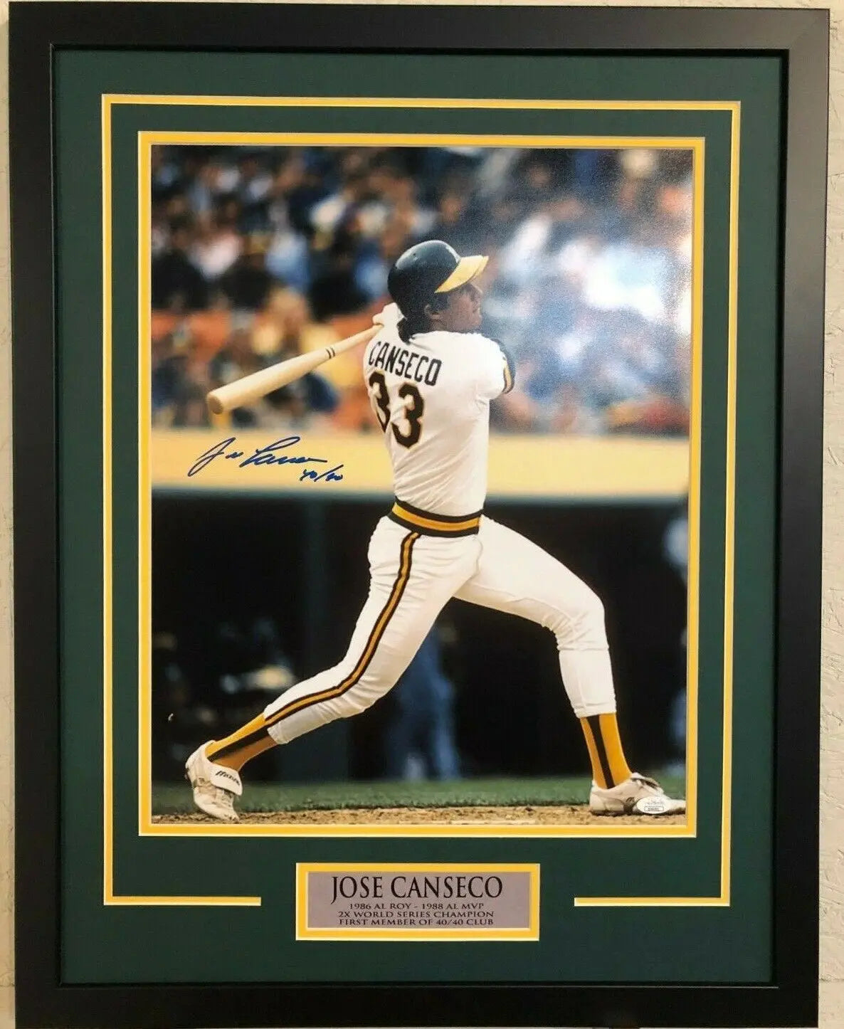 Jose Canseco Autographed Oakland Athletics A's Framed 16x20 Photo