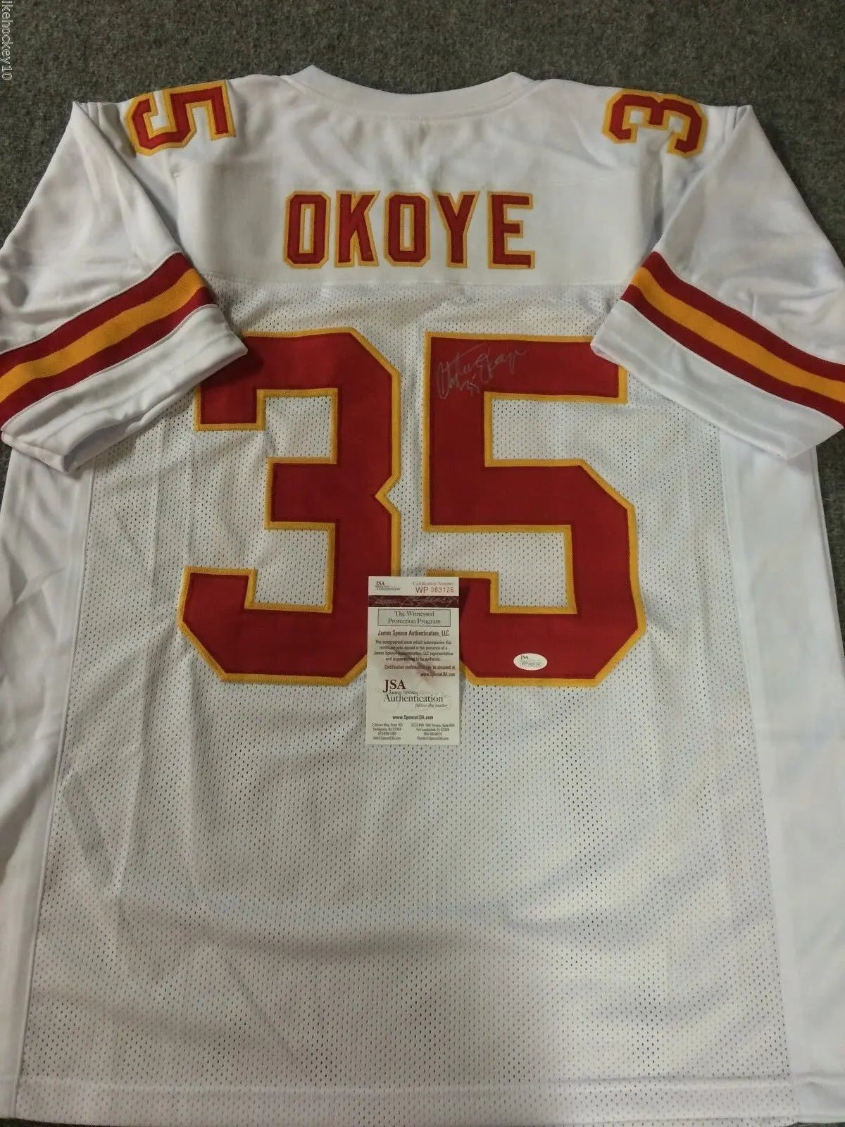 Christian Okoye Autographed Kansas City Chiefs NFL Football Jersey