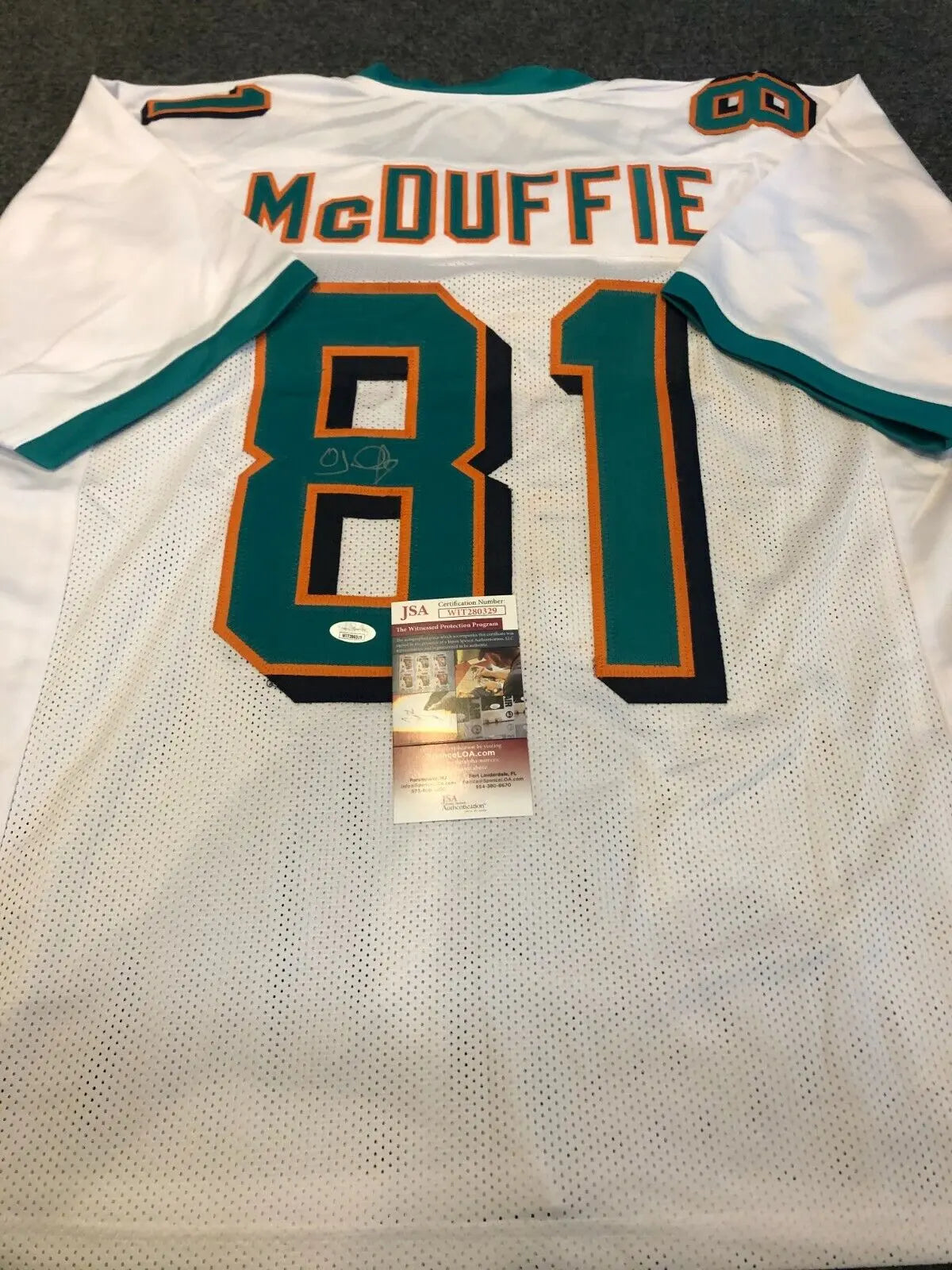 Framed Miami Dolphins Oj Mcduffie Autographed Signed Jersey Jsa