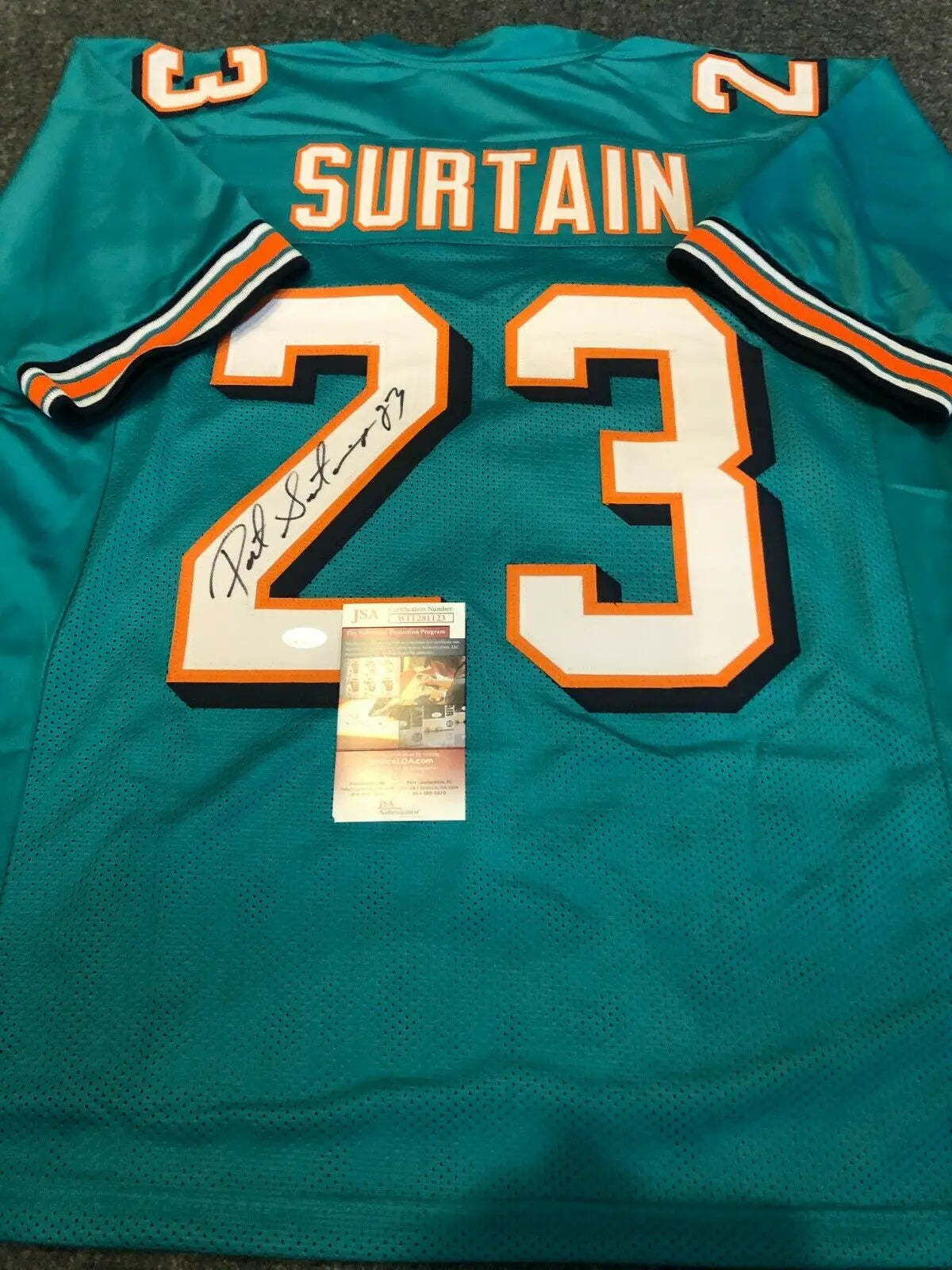 MIAMI DOLPHINS FRAMED PATRICK SURTAIN SIGNED WHITE CUSTOM JERSEY JSA COA!