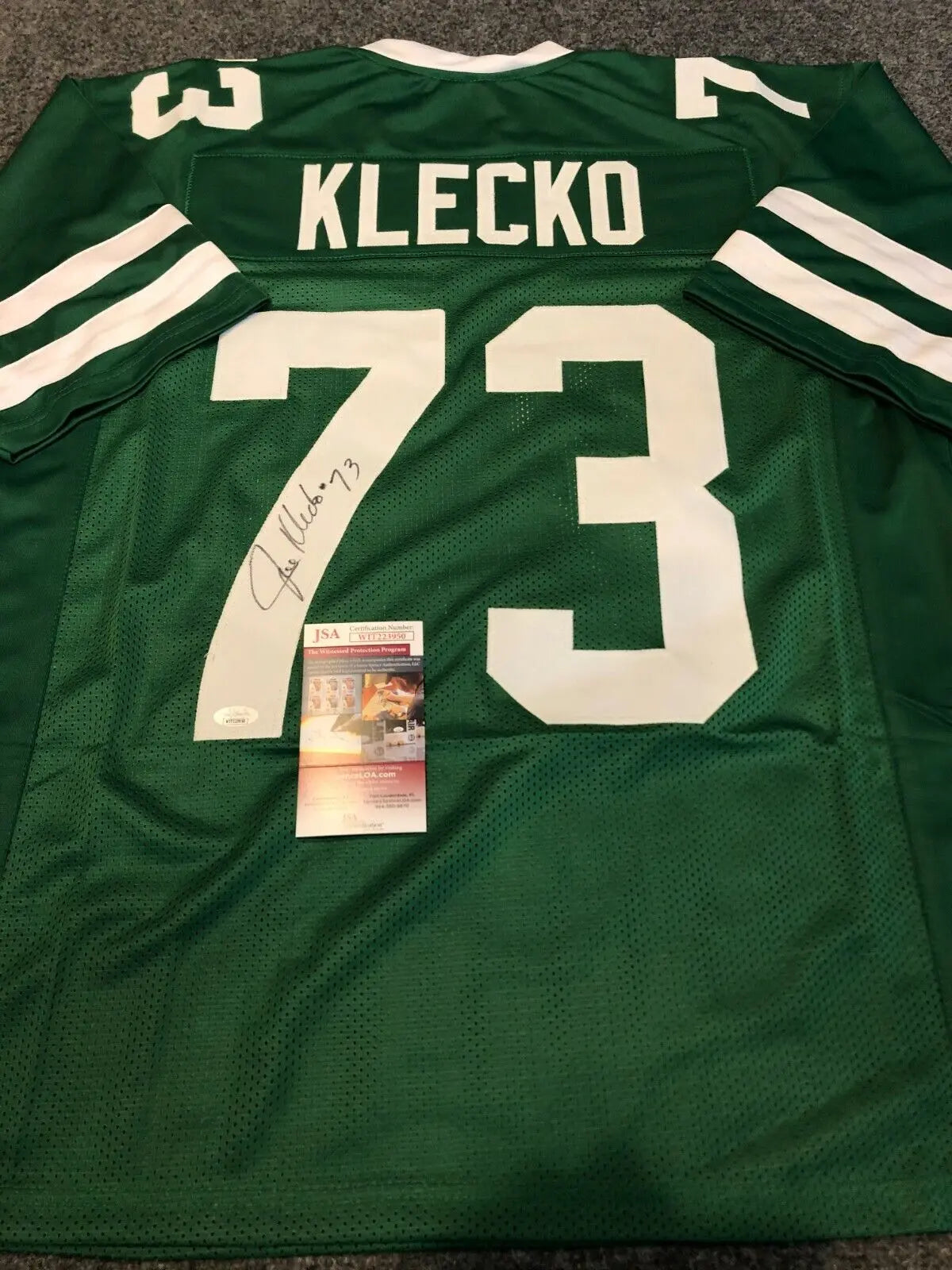 Framed Autographed/Signed Joe Klecko 33x42 New York Jets White Jersey JSA  COA