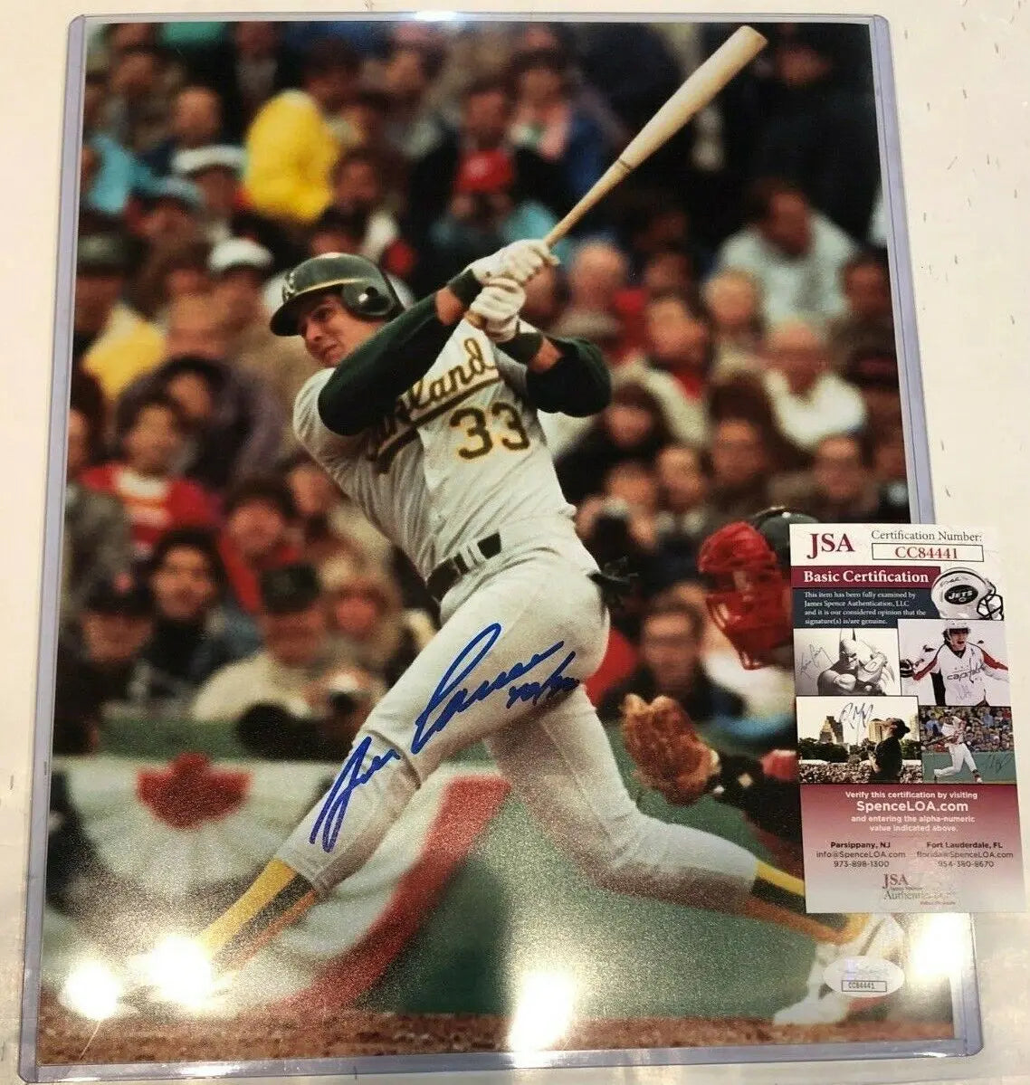 Autographed Jose Canseco Oakland A's 11X14 photo