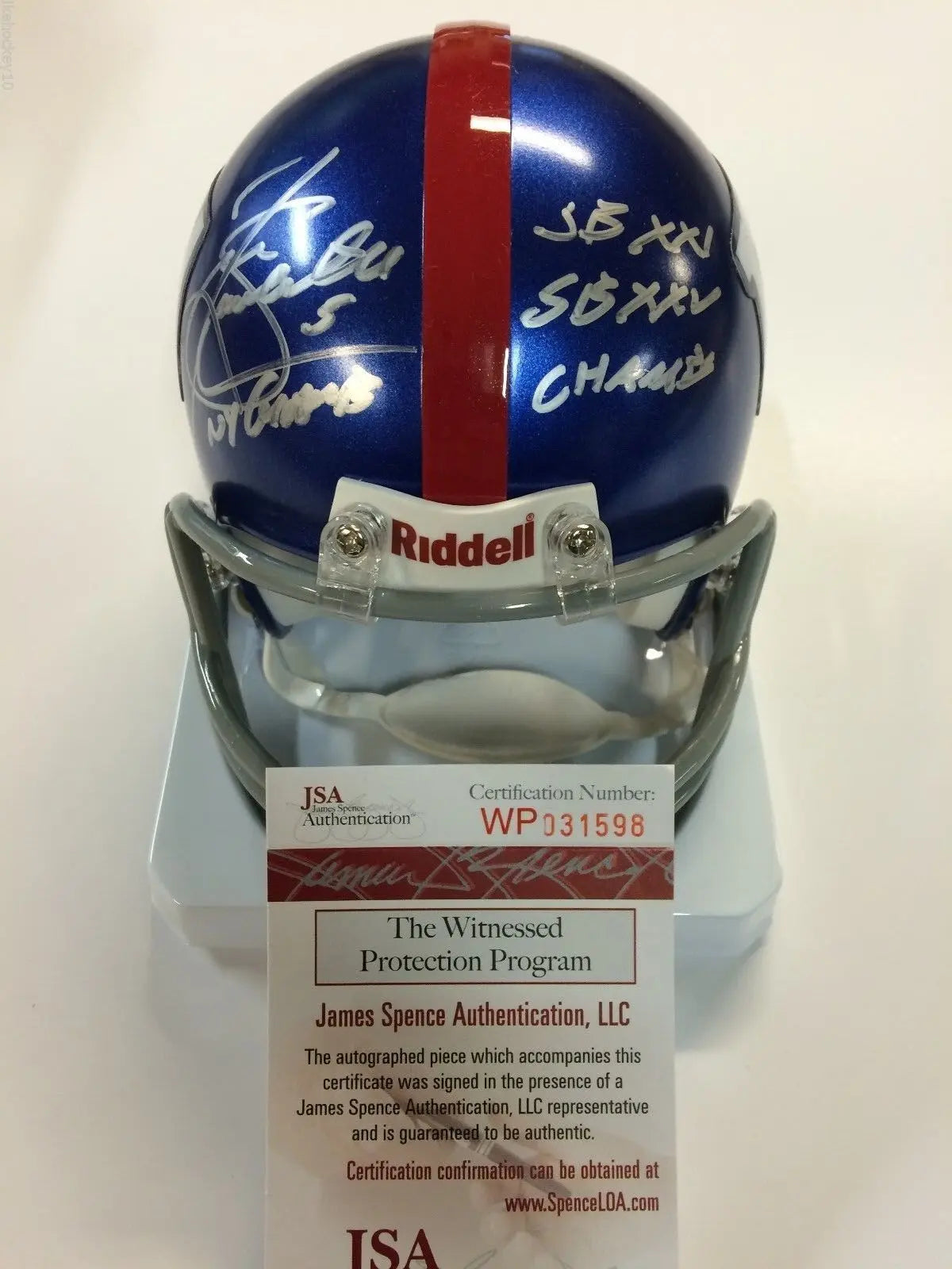 Sean Landeta signed New York Giants Throwback mini helmet W/ Inscription JSA