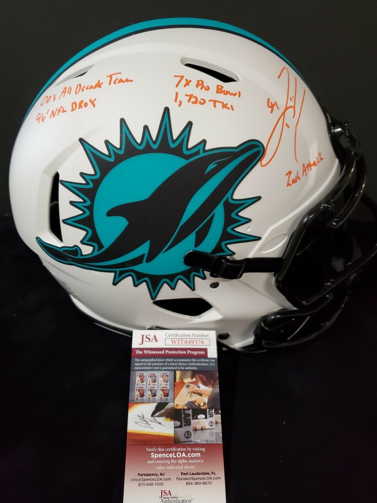 Miami Dolphins Zach Thomas Signed Insc Full Size Lunar Authentic Helmet Jsa  Coa