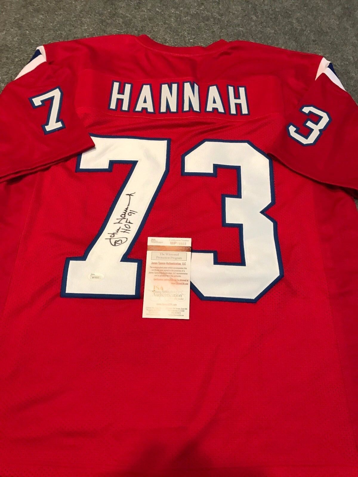 John Hannah Autographed Signed Inscribed New England Patriots Jersey Jsa Coa