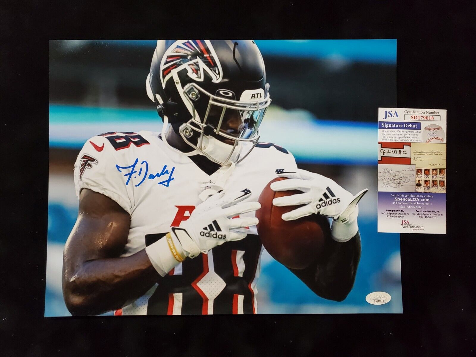 FRANK DARBY (TE) Signed Atlanta Falcons 16x20 Photo (JSA Signature Debut  COA)