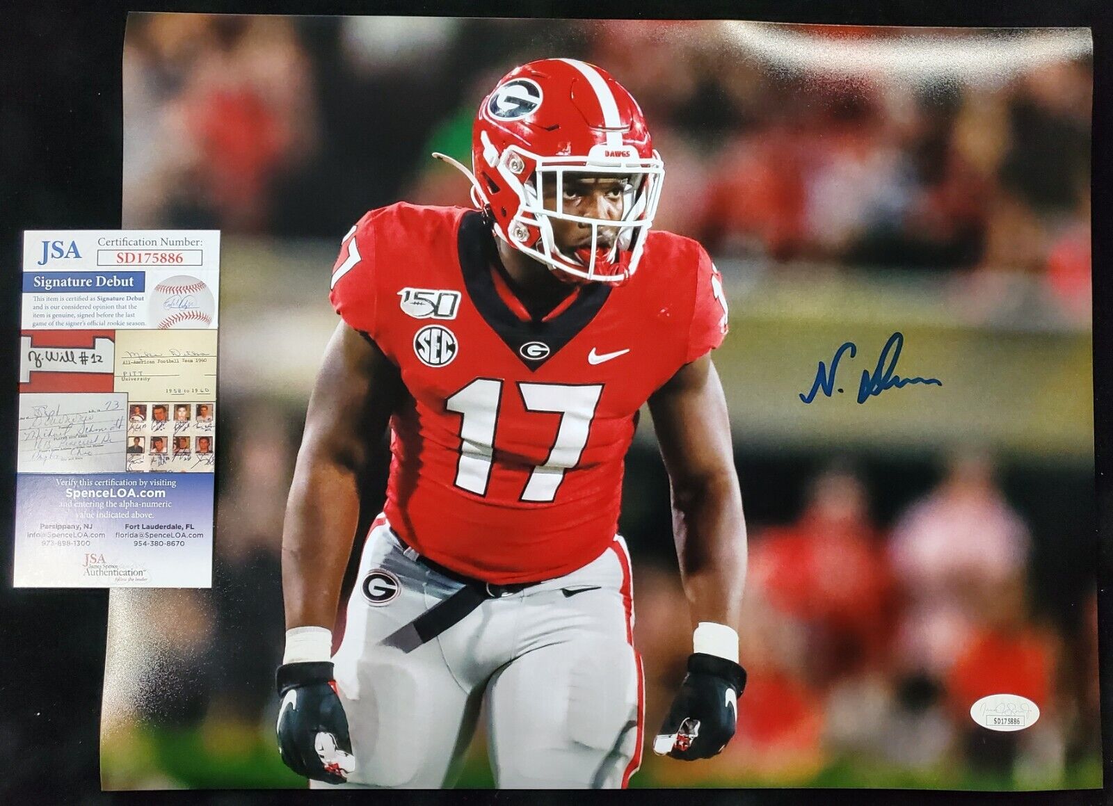 Georgia Bulldogs Nakobe Dean Autographed Signed 11X14 Photo Jsa Coa