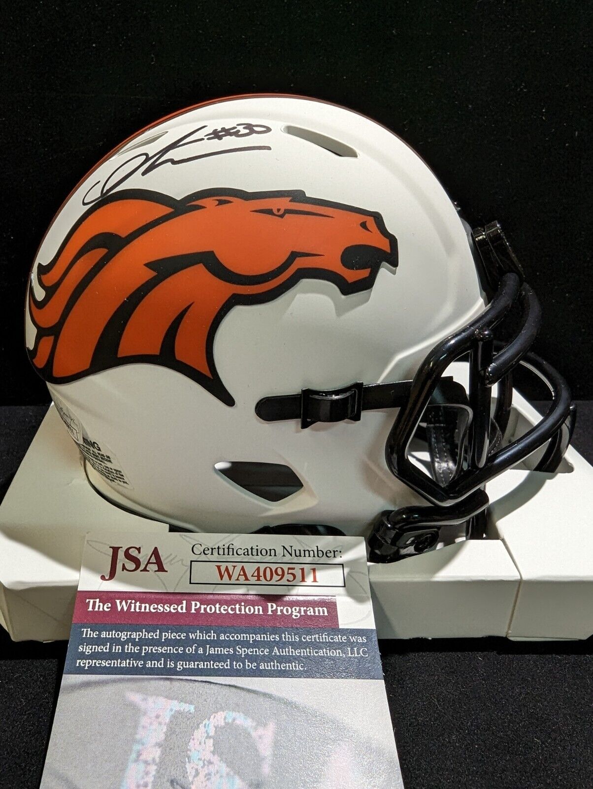 Denver Broncos Caden Sterns Autographed Lunar Mini Helmet Jsa Coa