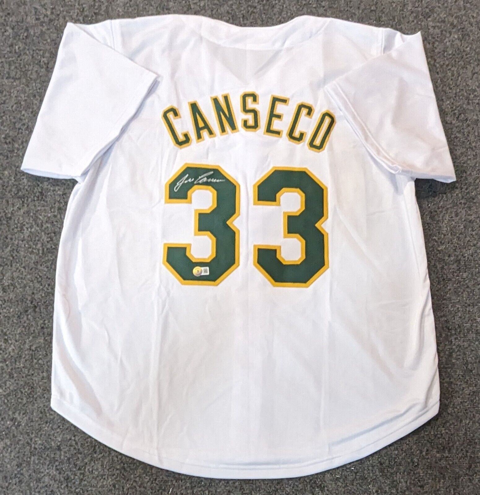 Jose Canseco signed 1986 Oakland Athletics Cooperstown Gold Throwback Jersey