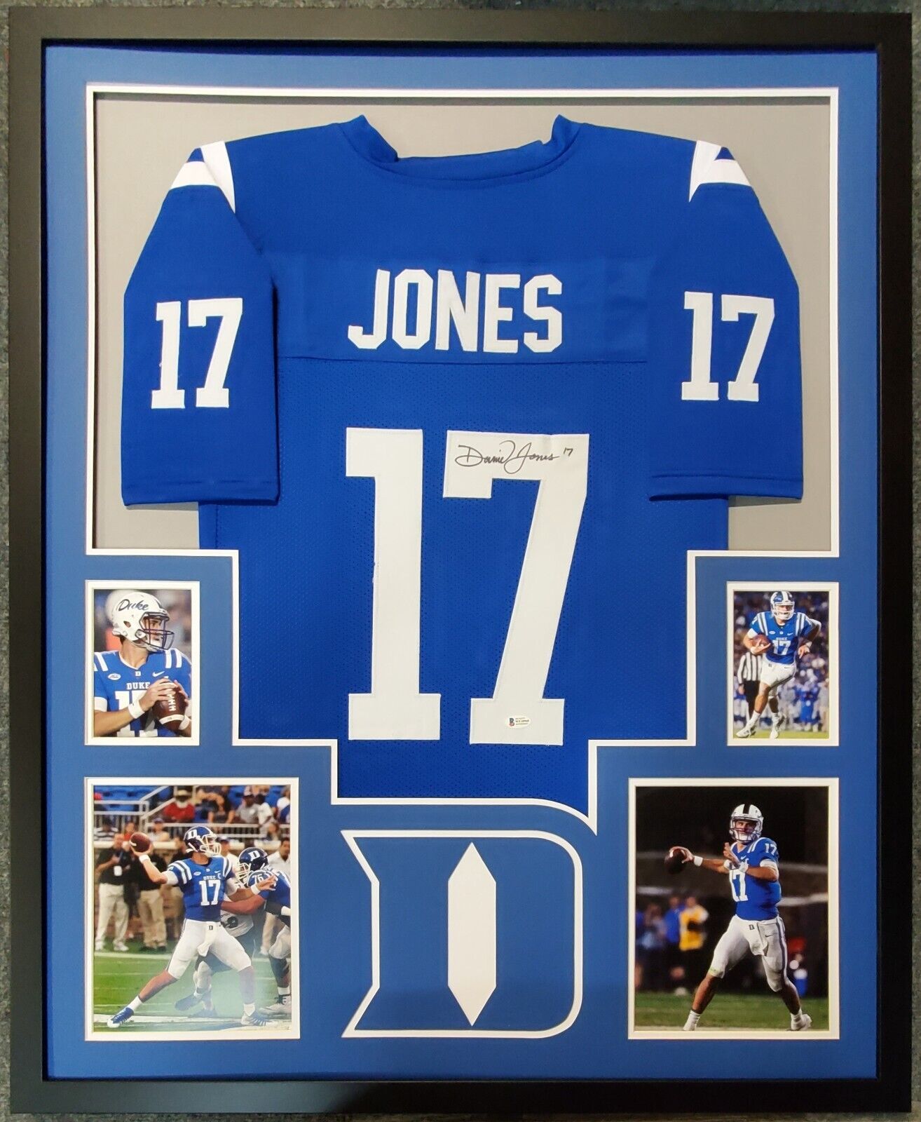 Daniel Jones Signed Blue Custom Football Jersey