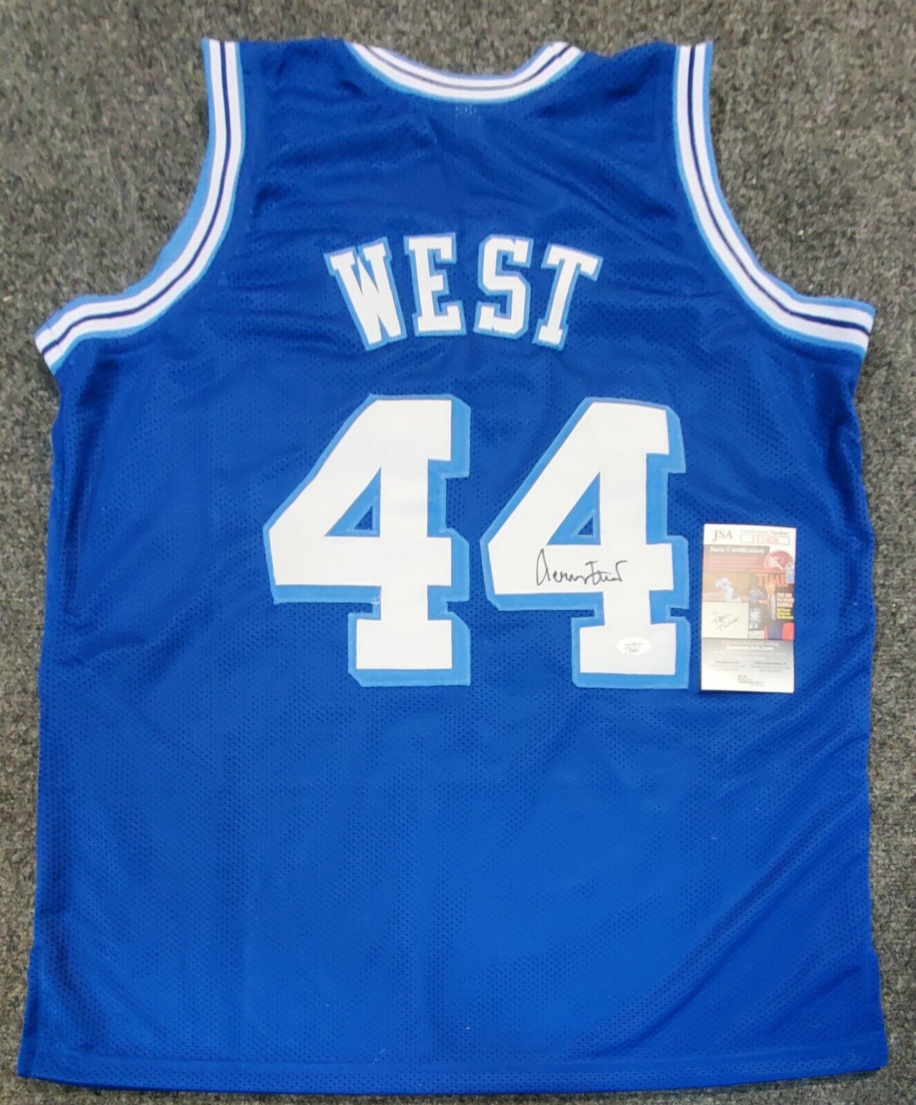 JERRY WEST SIGNED CUSTOM LA LAKERS XL BLUE JERSEY, JSA COA