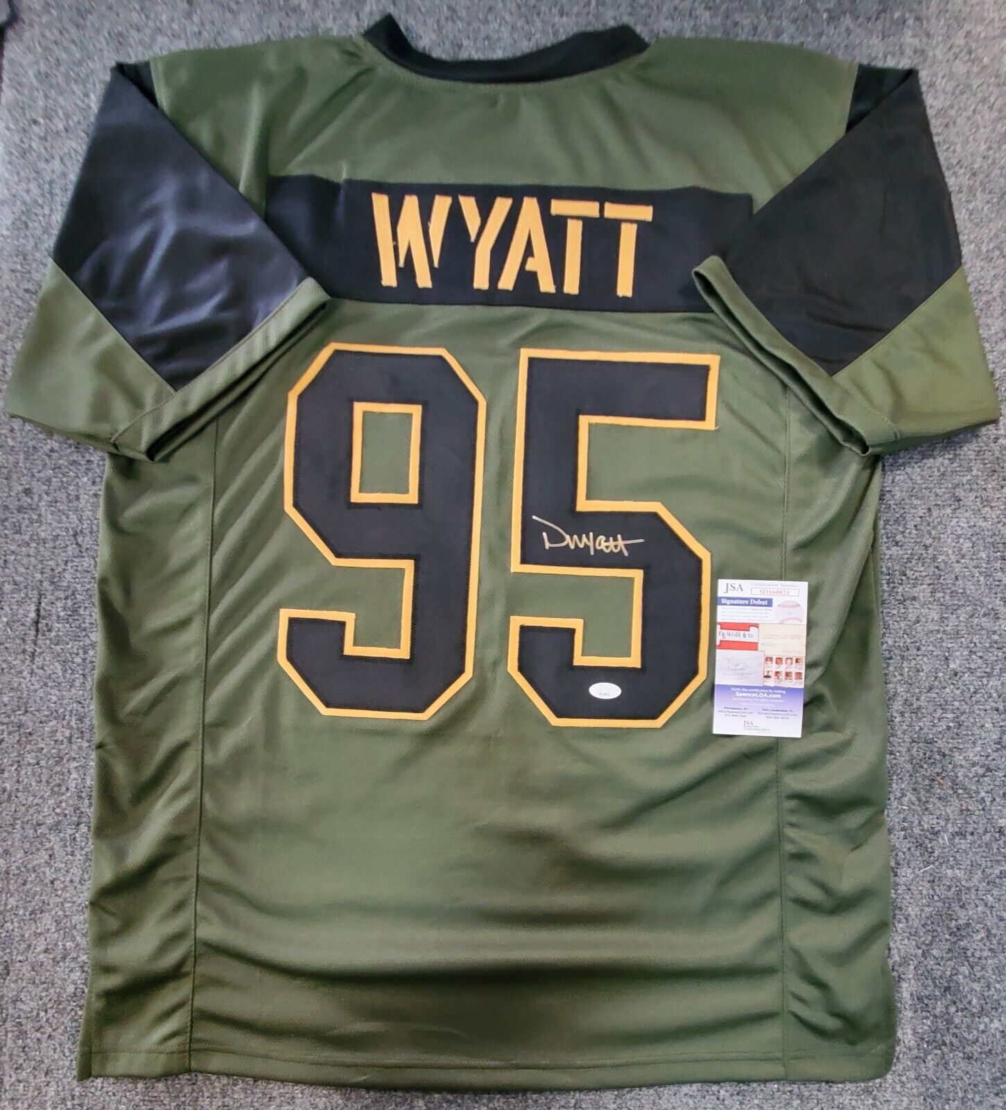 GREEN BAY PACKERS DEVONTE WYATT SIGNED GREEN CUSTOM JERSEY JSA COA!!!