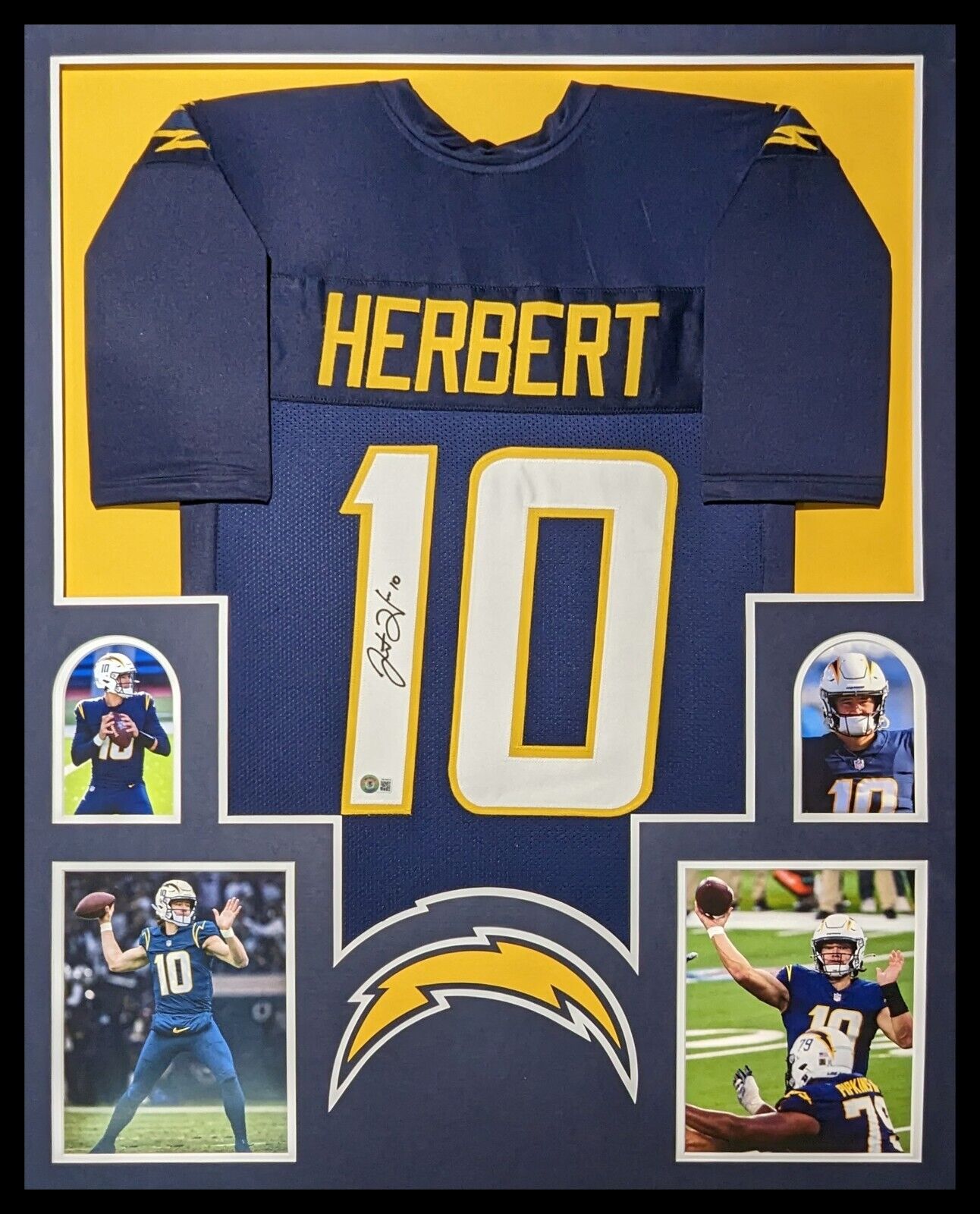 Framed San Diego Chargers Justin Herbert Autographed Signed Jersey Beckett  Holo