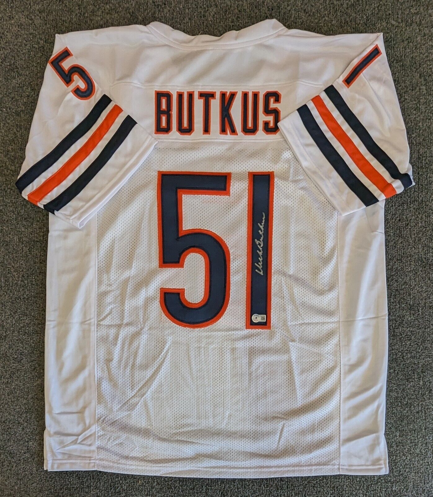 Dick Butkus Autographed and Framed White Custom Bears Jersey