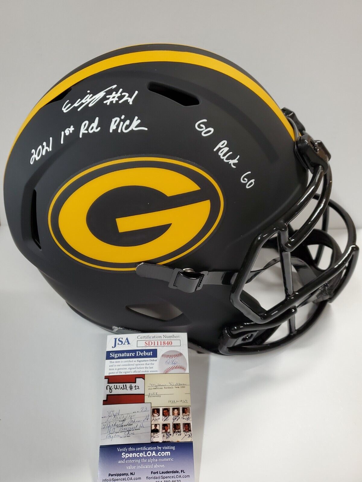 Green Bay Packers Eric Stokes Signed 2X Insc F/S Eclipse Replica