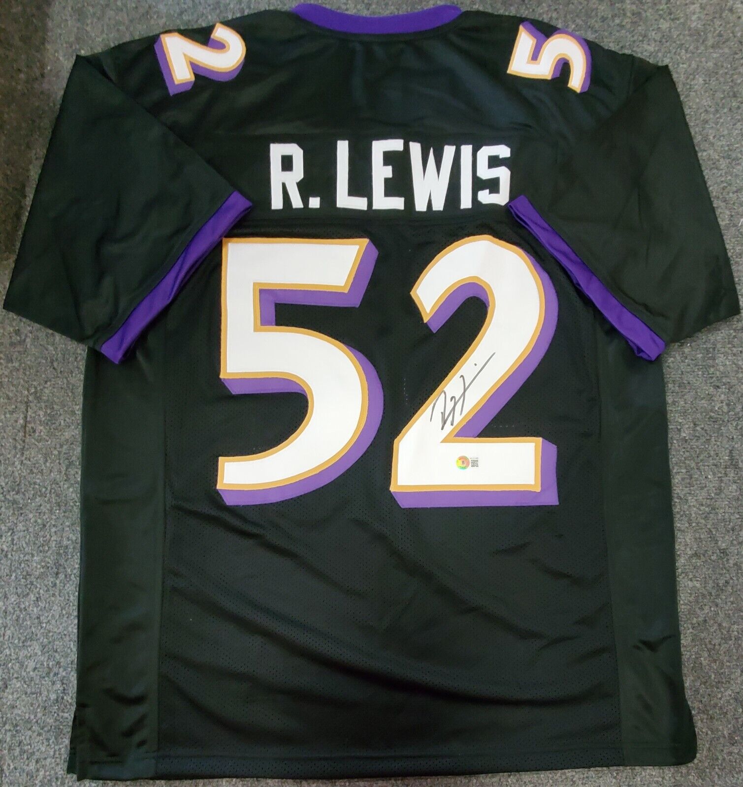 Ray Lewis Autographed and Framed Purple Ravens Jersey