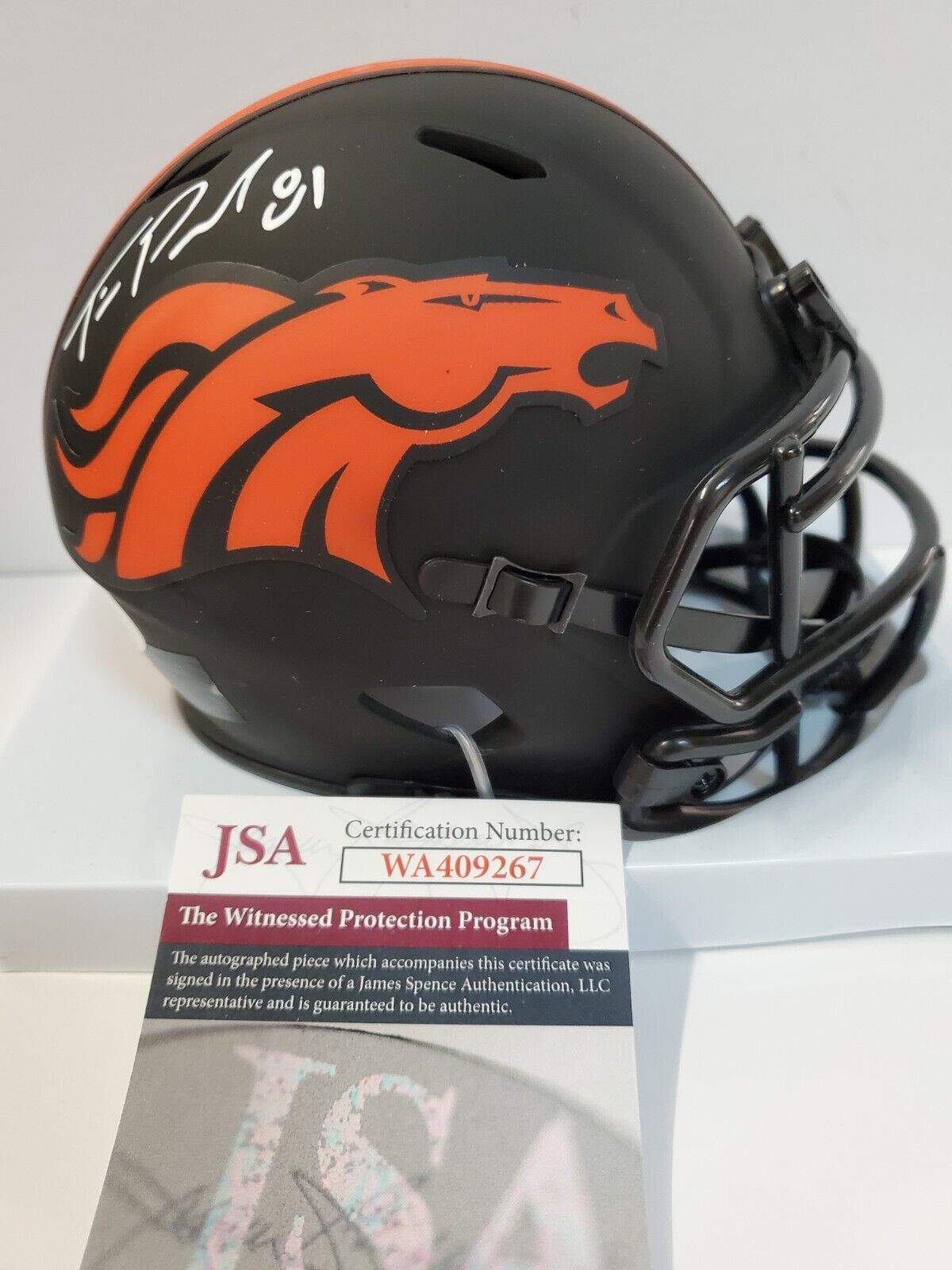 Denver Broncos Derek Wolfe Signed Speed Throwback Mini Helmet Jsa