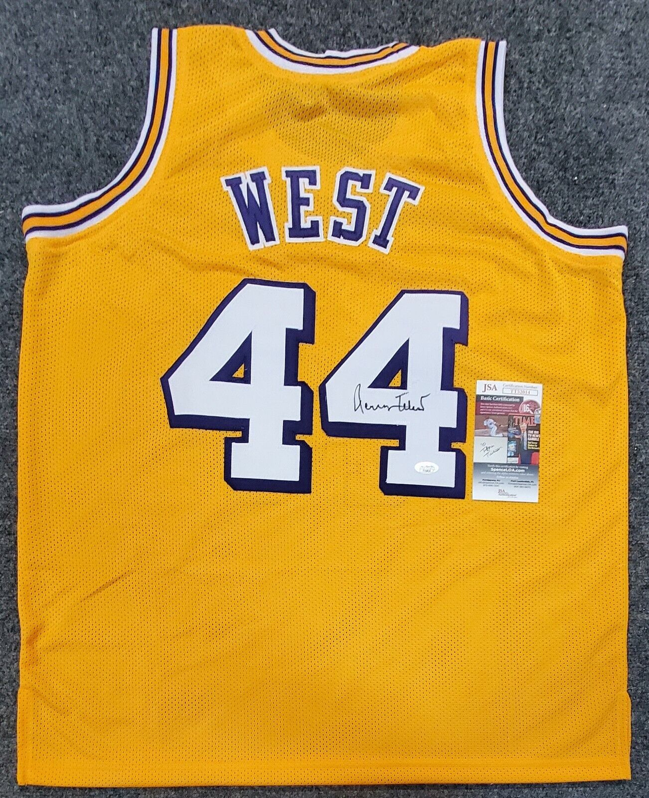 Jerry West Autographed Los Angeles Lakers M&N Authentic Jersey Inscribed  with Career Stats