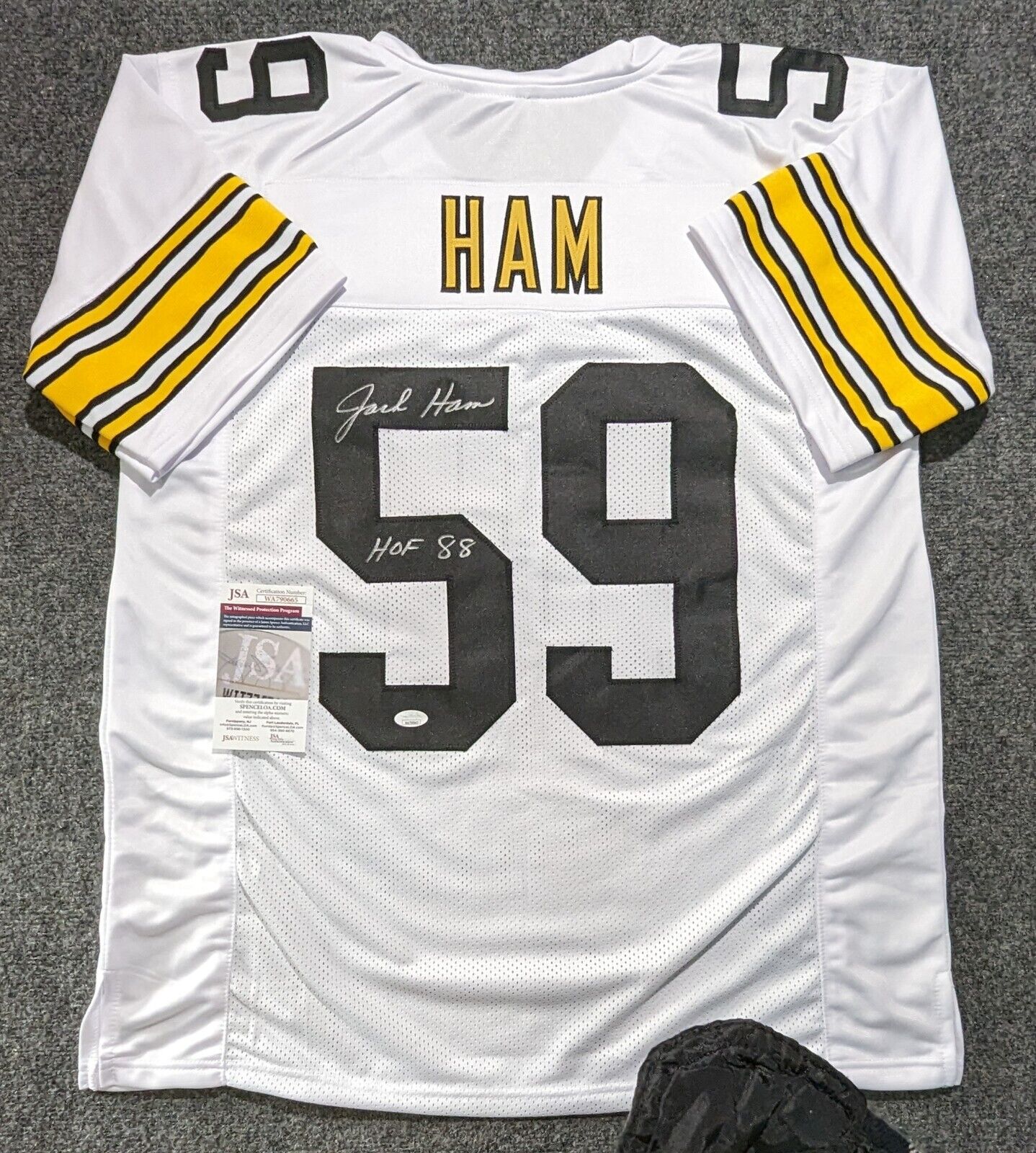 Jack Ham Autographed and Framed White Steelers Jersey