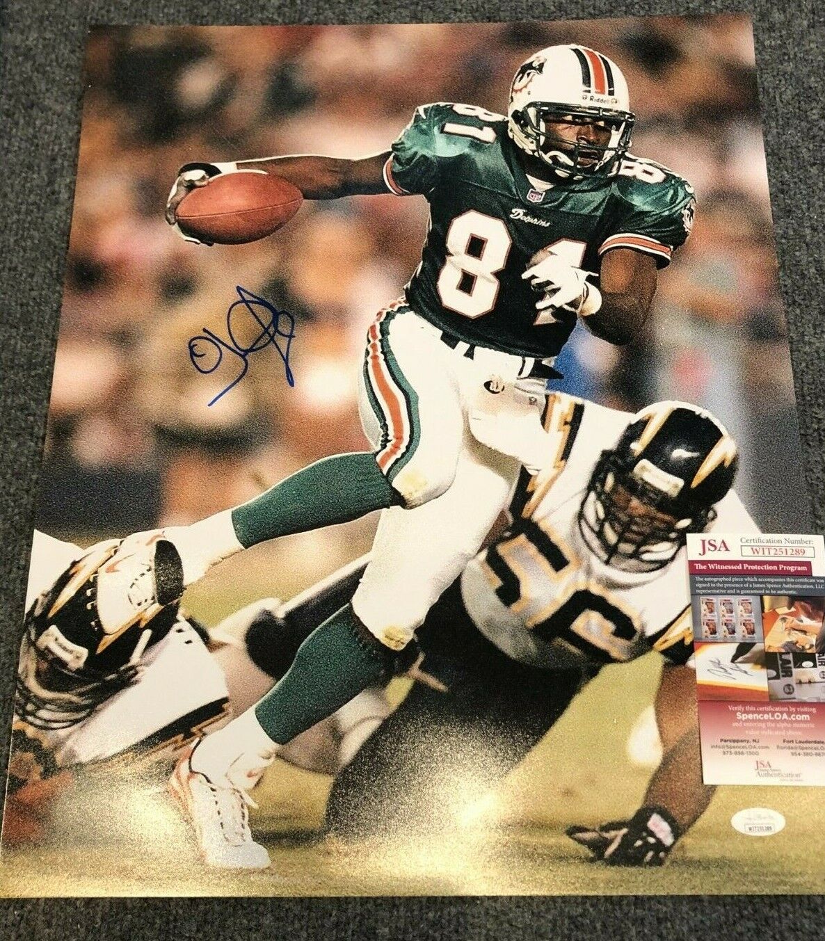 MIAMI DOLPHINS OJ MCDUFFIE AUTOGRAPHED SIGNED 16x20 PHOTO JSA COA