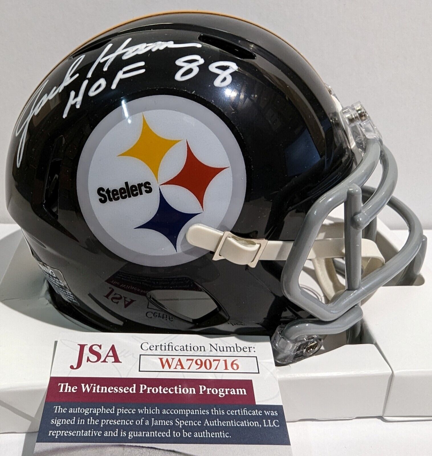 Pittsburgh Steelers Jack Ham Signed Inscribed Salute Mini Helmet Jsa Coa