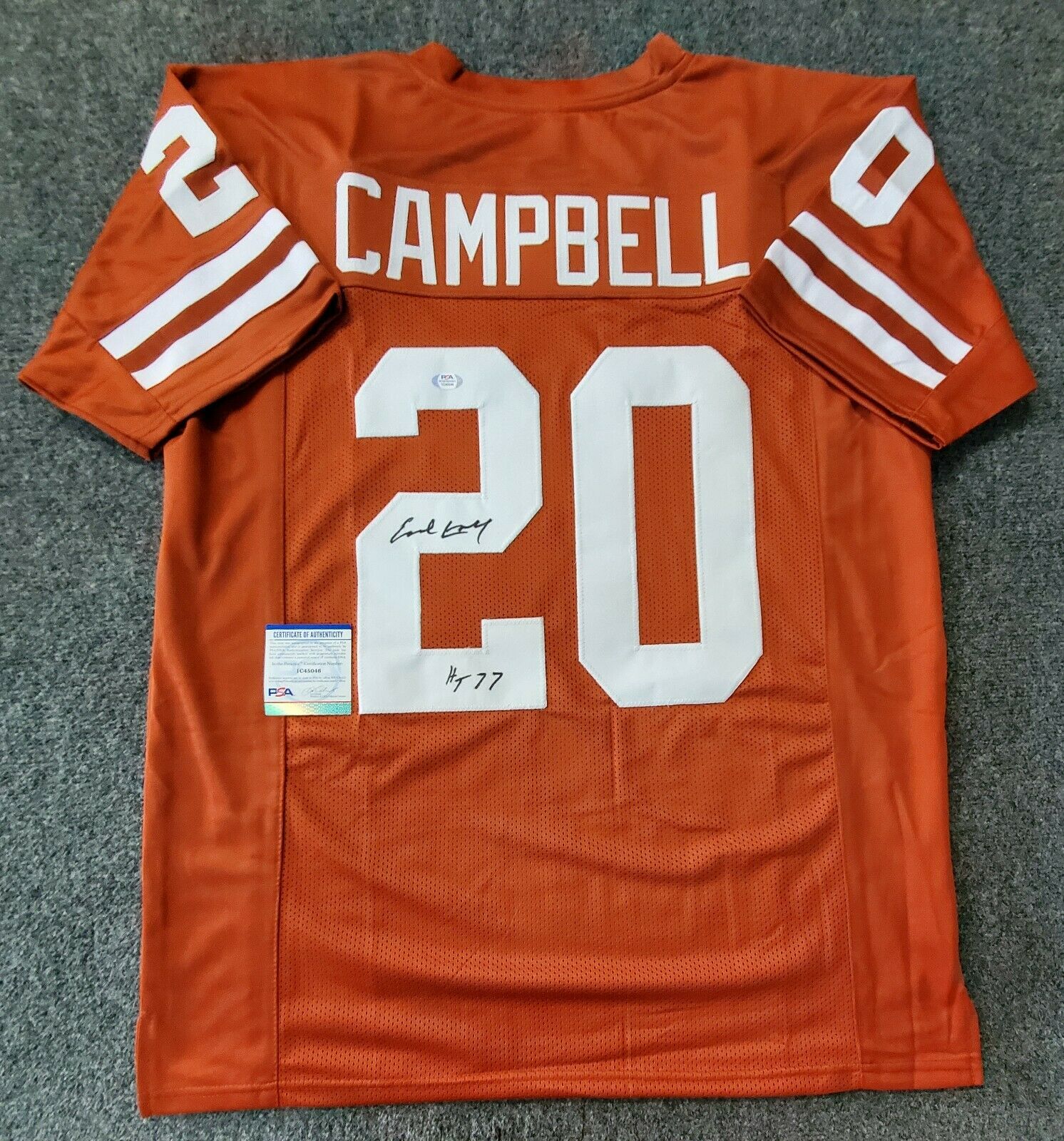 Earl Campbell Autographed Texas Longhorns Orange Jersey Inscribed