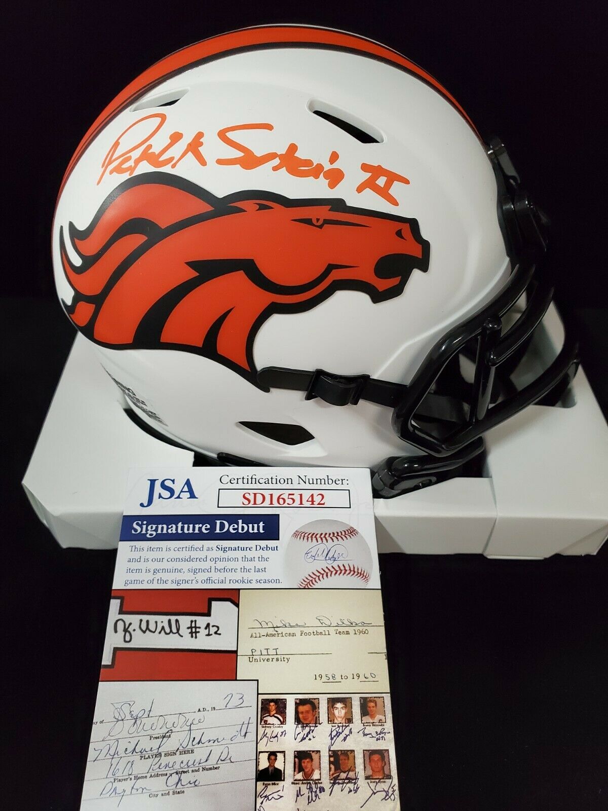 Broncos Patrick Surtain II Authentic Signed Lunar Speed Mini Helmet JSA  Witness