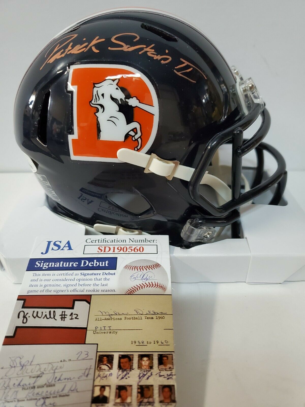 Denver Broncos Pat Surtain Ii Autographed Signed Throwback Mini Helmet Jsa  Coa