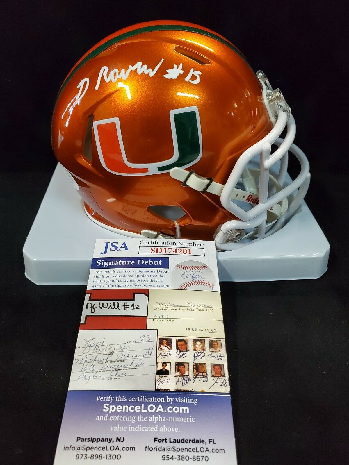 Bernie Kosar Signed Miami Hurricanes Mini Helmet (JSA COA