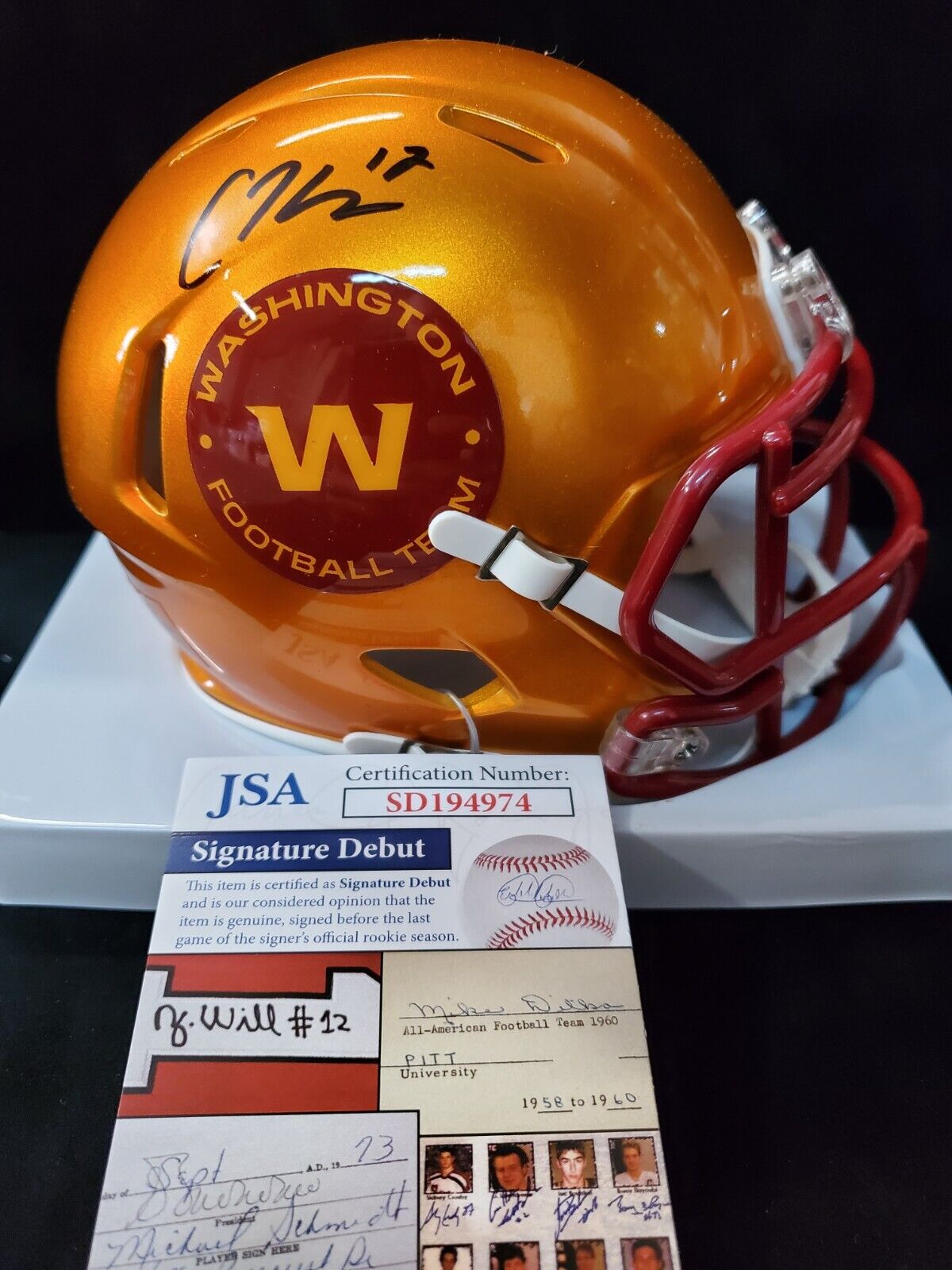 Washington Commanders Cole Kelley Autographed Signed Flash Mini