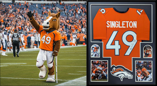 Alex Singleton's Unbreakable Spirit: A Testament to the Heart of a Bronco, Captured in this Framed Jersey