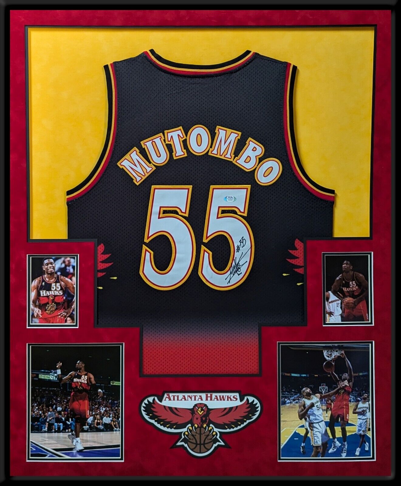 Suede Framed Atlanta Hawks Dikembe Mutombo Signed Autographed Jersey Psa Coa