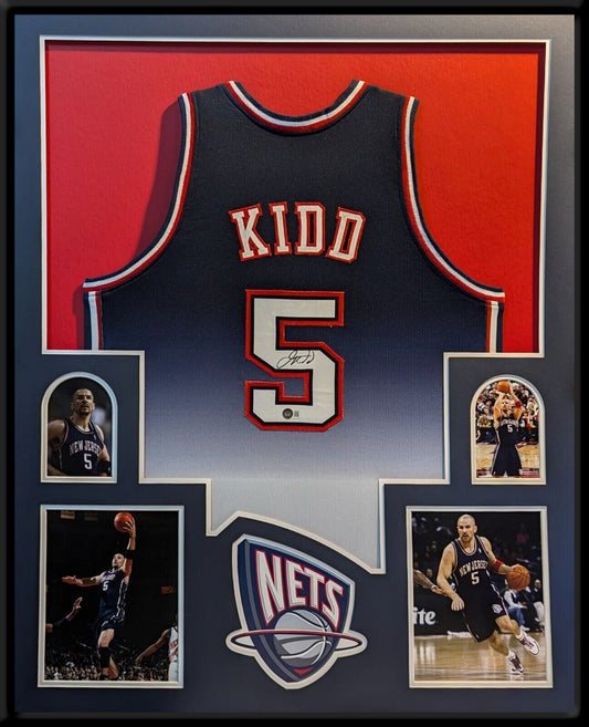 Framed New Jersey Nets Jason Kidd Autographed Signed Jersey Beckett Holo