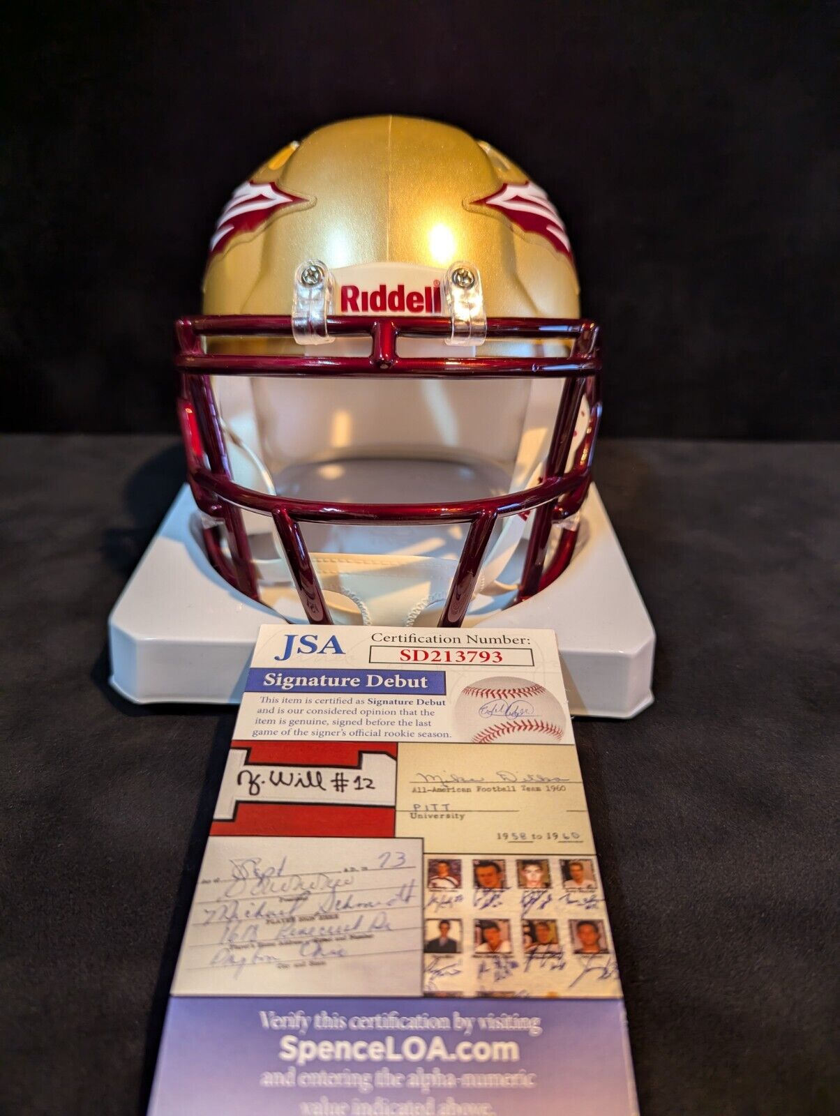 Florida State Seminoles Braden Fiske Autographed Signed Speed Mini Helmet Jsa