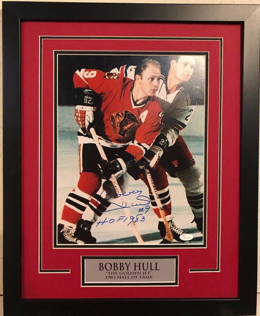 MVP Authentics Framed Signed Inscribed Bobby Hull Chicago Blackhawks 11X14 Photo Jsa Coa 270 sports jersey framing , jersey framing