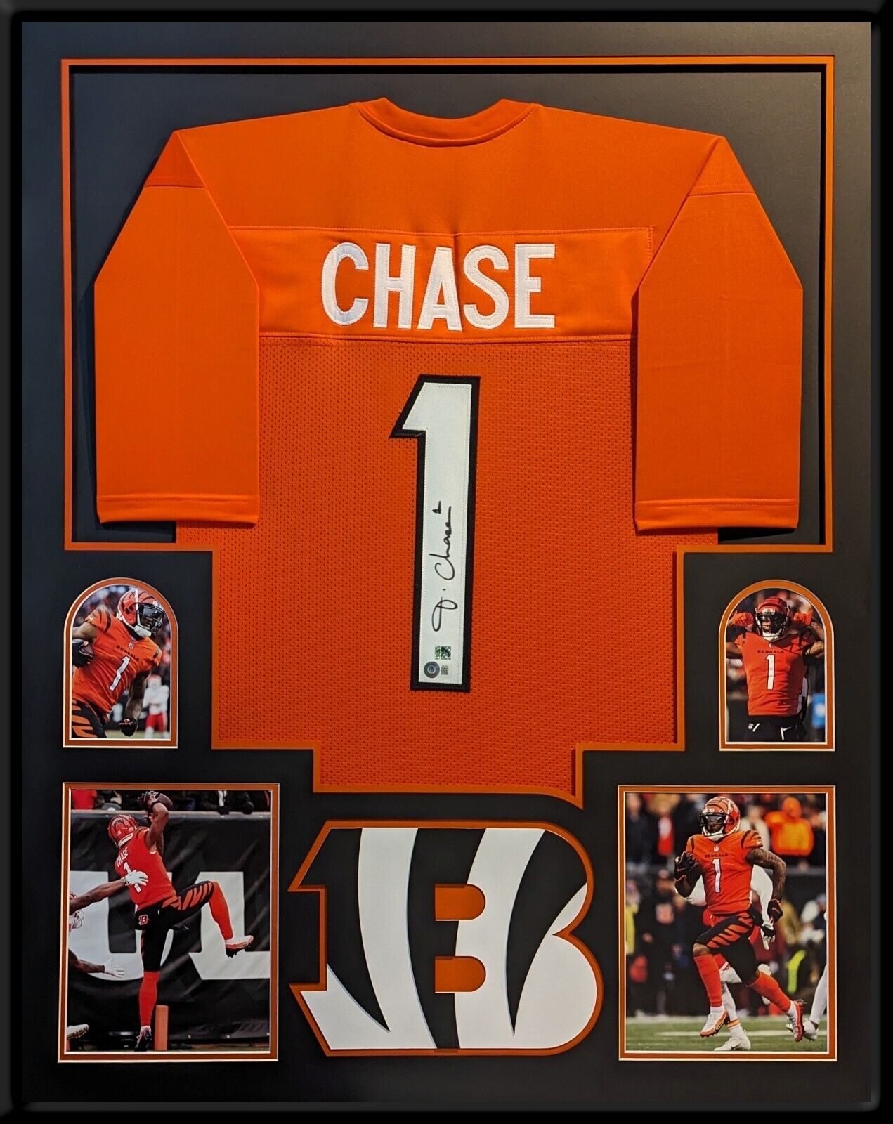 MVP Authentics Framed Cincinnati Bengals Jamarr Chase Autographed Jersey Beckett Holo 675 sports jersey framing , jersey framing