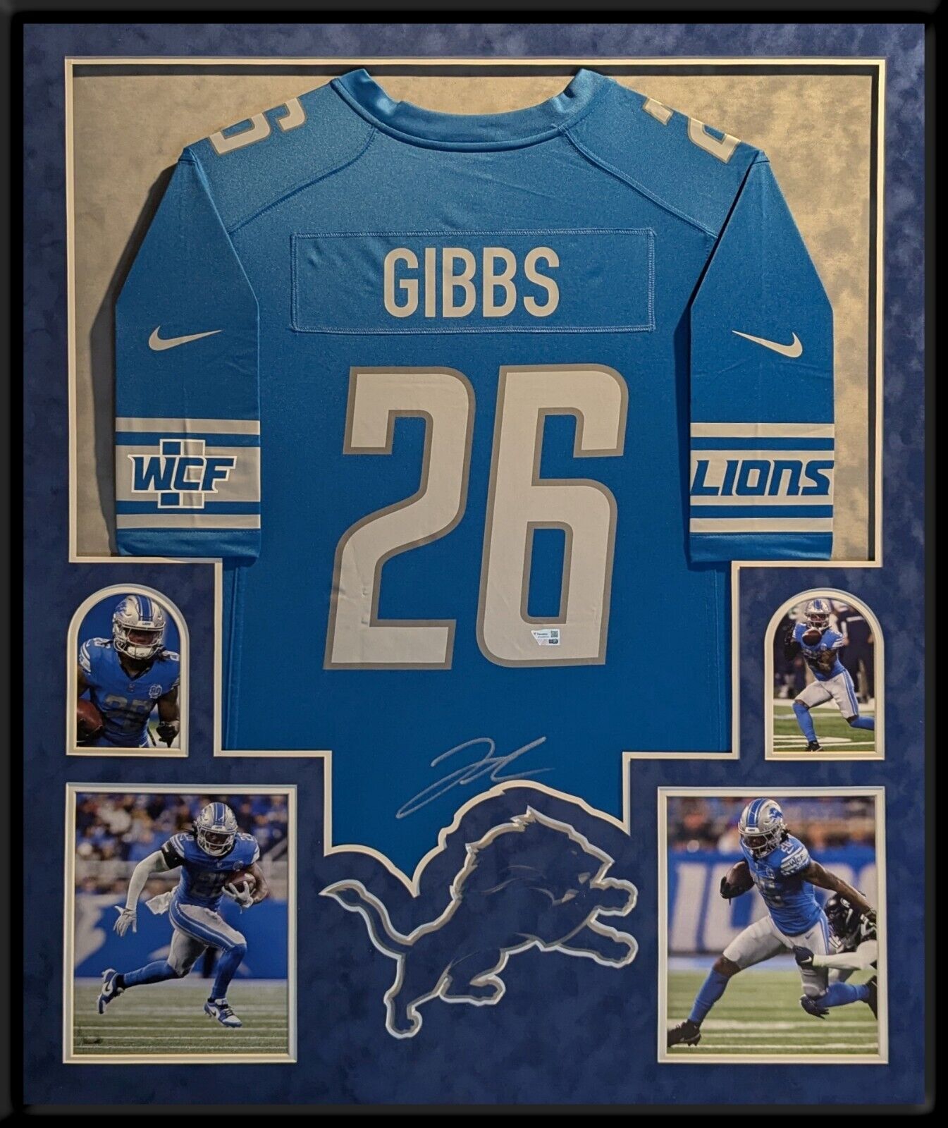 Suede Framed Detroit Lions Jahmyr Gibbs Autographed Signed Nike Jersey Fanatics