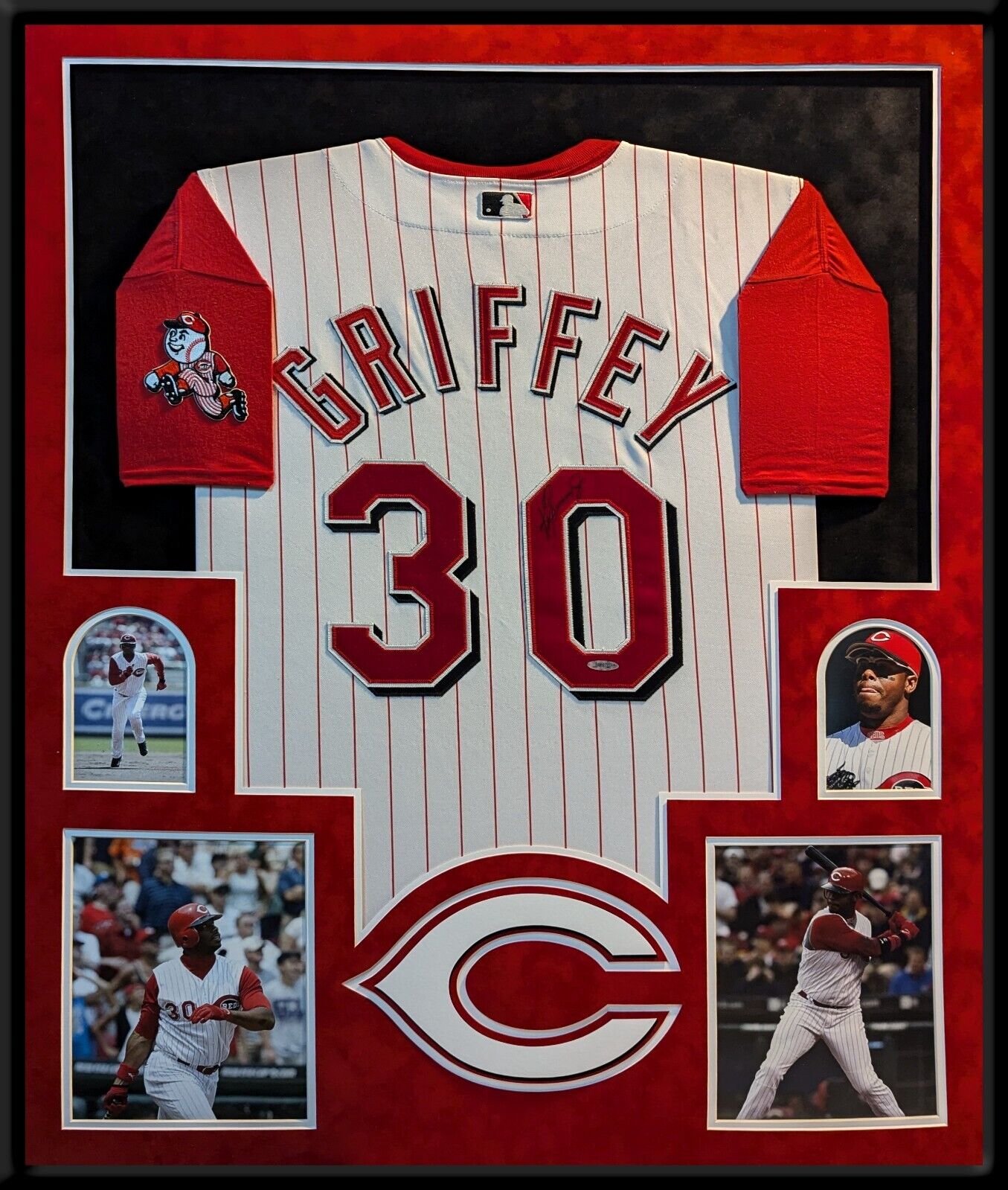 Suede Framed Cincinnati Reds Ken Griffey Jr Autographed Jersey Upper Deck Coa