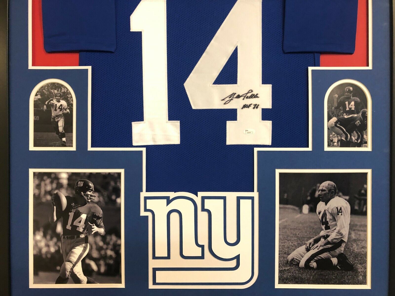 MVP Authentics Framed New York Giants Y.A. Tittle Autographed Signed Inscribed Jersey Jsa Coa 359.10 sports jersey framing , jersey framing