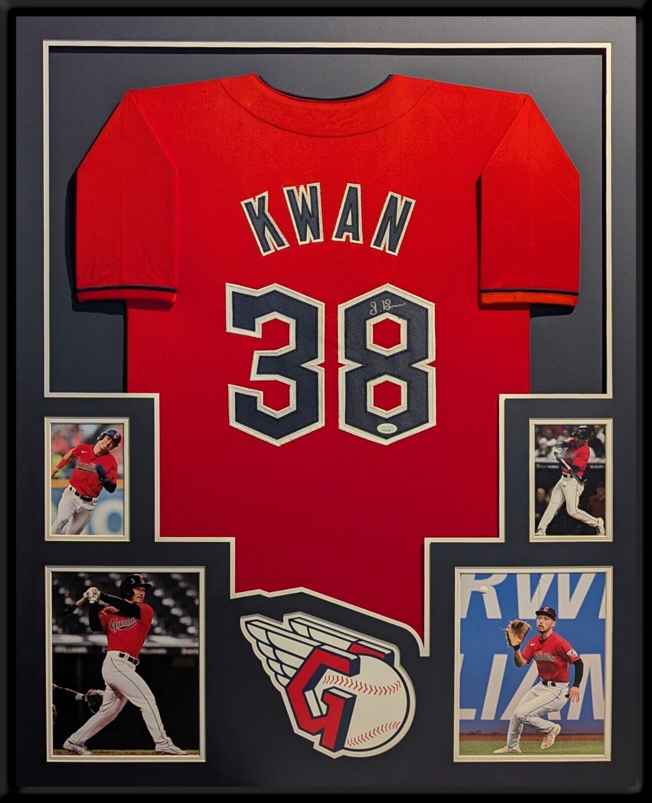 Framed Cleveland Guardians Steven Kwan Autographed Signed Jersey Jsa Coa