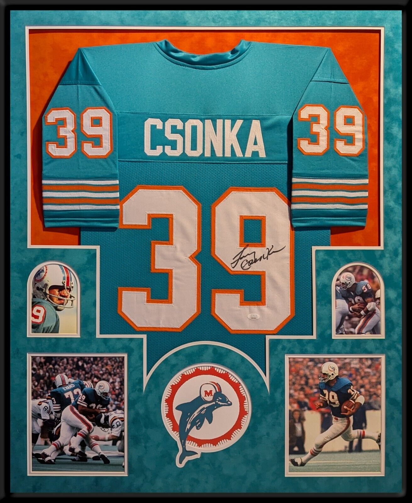 Suede Framed Miami Dolphins Larry Csonka Autographed Signed Jersey Jsa Coa