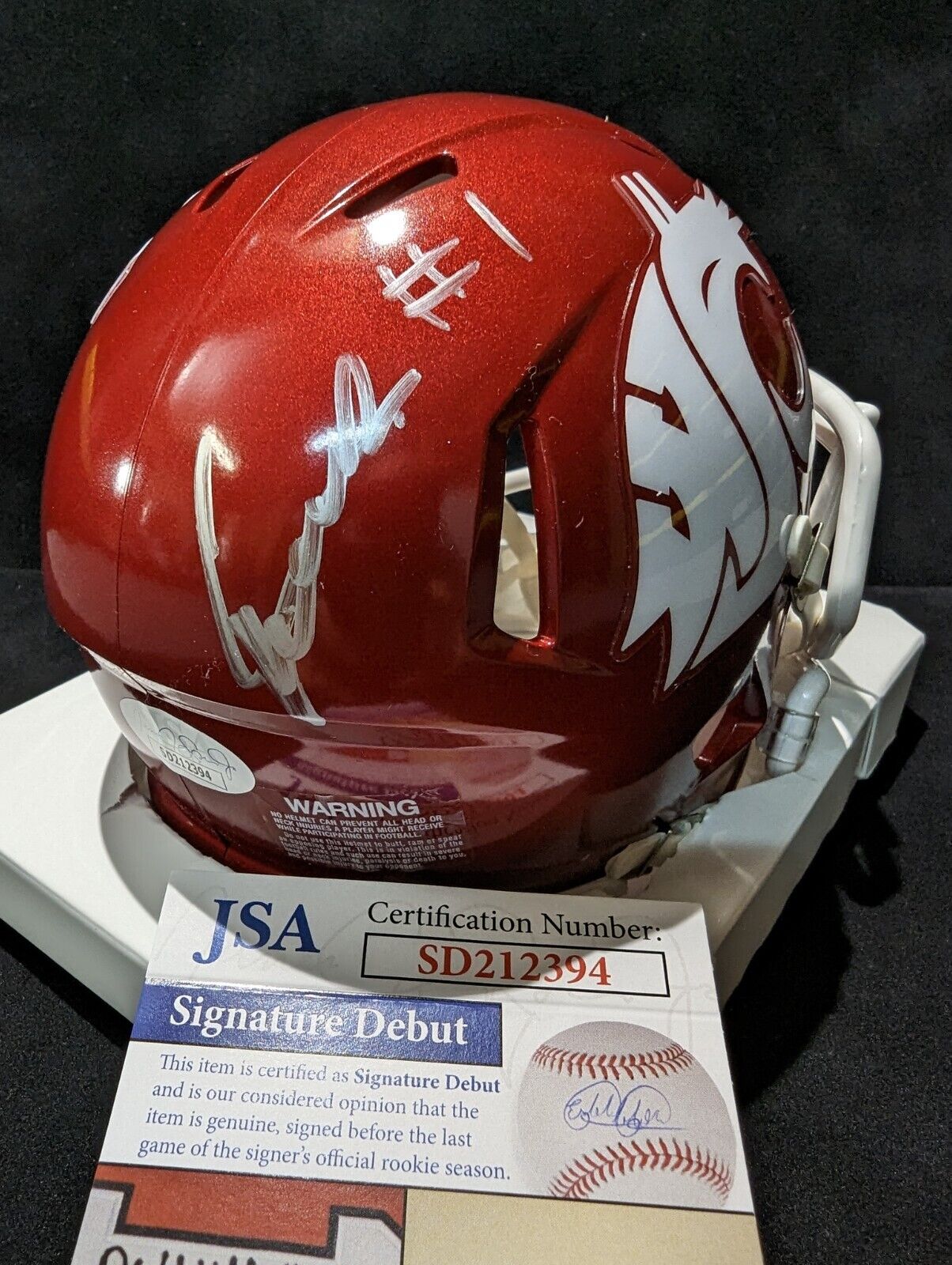 Washington State Cougars Cameron Ward Signed Speed Mini Helmet Jsa Coa