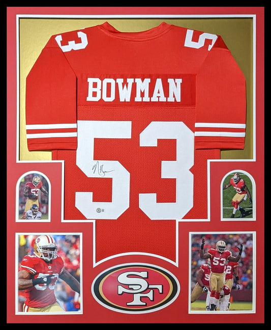 MVP Authentics Framed San Francisco 49Ers Navorro Bowman Autographed Signed Jersey Beckett Holo 405 sports jersey framing , jersey framing