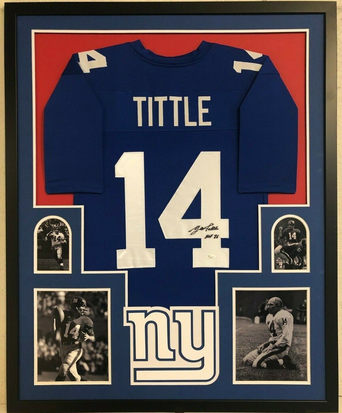 MVP Authentics Framed New York Giants Y.A. Tittle Autographed Signed Inscribed Jersey Jsa Coa 359.10 sports jersey framing , jersey framing