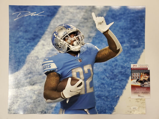 MVP Authentics Detroit Lions D'andre Swift Autographed Signed 16X20 Photo Jsa Coa 85.50 sports jersey framing , jersey framing